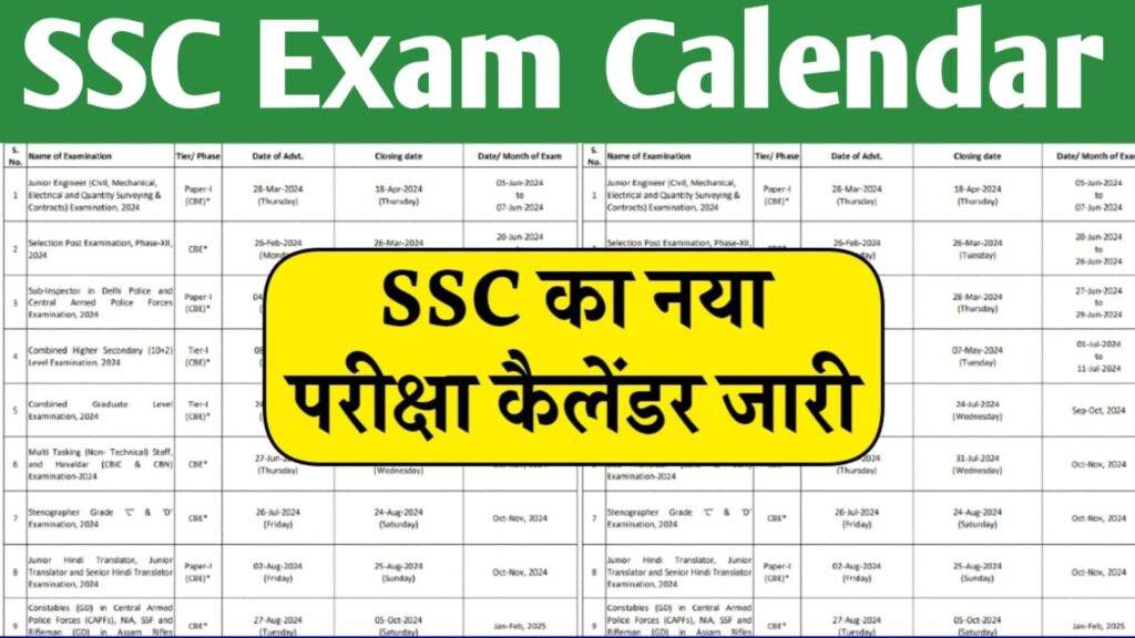 New SSC Exam Calendar 2024